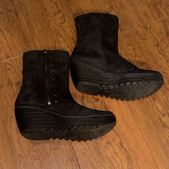 FLY London Nubuck Suede Leather Zip Mid Boots Yemi Black EU 40 / US 9.5 LIKE NEW - Picture 2 of 11